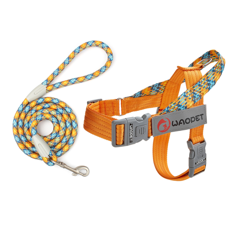WAOPET дишаща нейлонова шлейка за кучета с гръдни и гръбни презрамки, неподвижна каишка