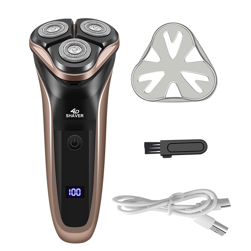 Električni brijač s trostrukom rotacijskom glavom i plutajućom glavom, LED zaslon, brushless motor, ugrađena baterija 300–500 mAh, periva glava