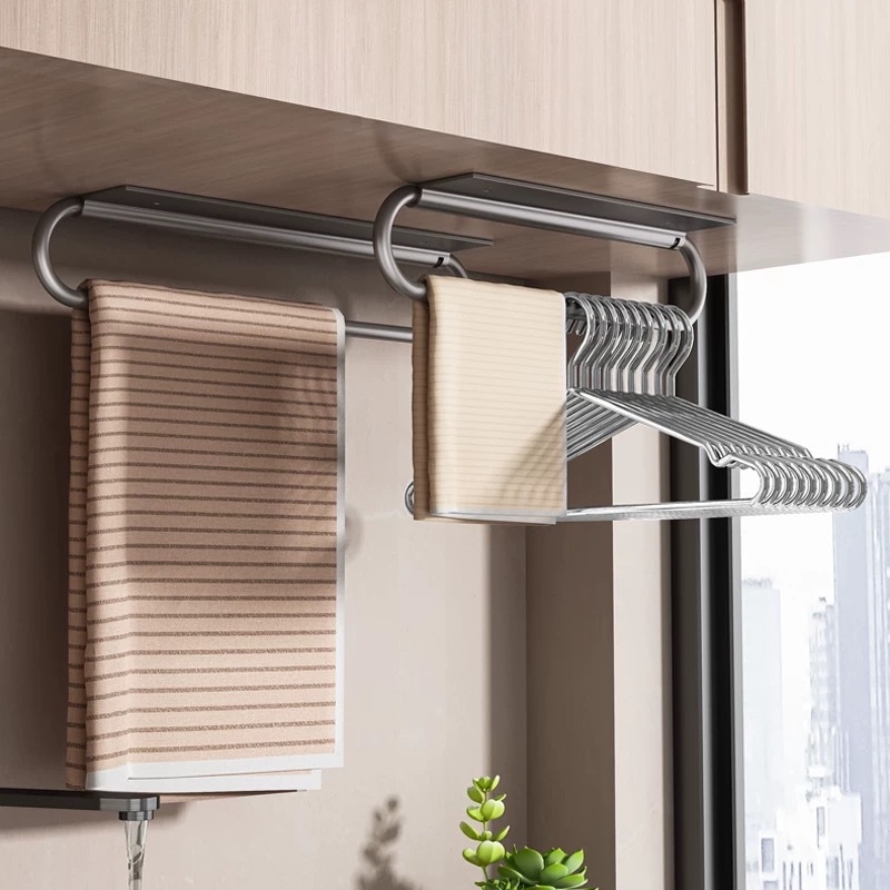 Suport pentru prosoape de perete, pliat, fără găuri, din aluminiu Space, sarcină 10 kg