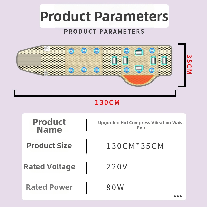 Fogyásra serkentő öv melegítő és masszázs funkciókkal — AC táplálás, mechanikus vezérlés, 3 fokozat, 5–7 masszázsfej, vibráció, mágneses terápia, melegítő nyomás, levegőnyomás