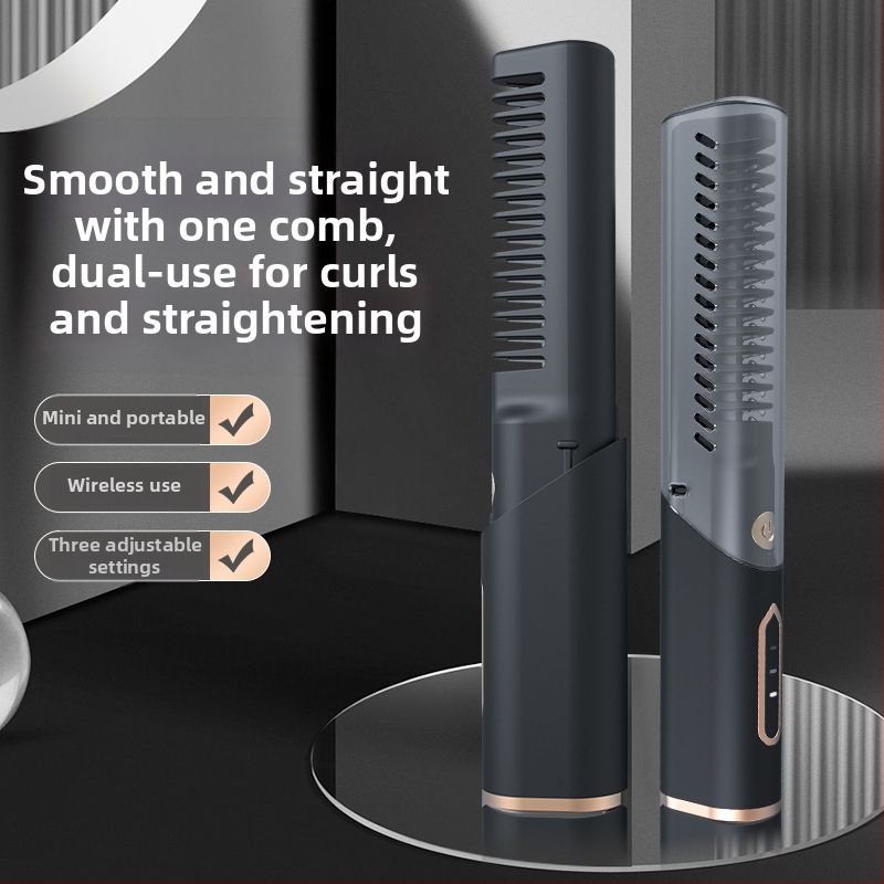 Elektrický žehliaci hrebeň na vlasy, bezdrôtové nabíjanie USB, turmalínovo keramické vykurovanie, priemer vodiča <15 mm, 45W, 110-220V