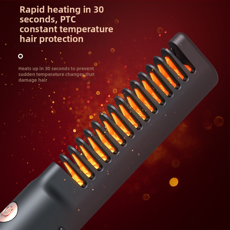Elektrický žehliaci hrebeň na vlasy, bezdrôtové nabíjanie USB, turmalínovo keramické vykurovanie, priemer vodiča <15 mm, 45W, 110-220V