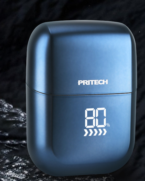 PRITECH Електрическа самобръсначка за пътуване – LED дисплей, безчетков двигател, 1 режеща глава, водоустойчива за цялото тяло, вградена батерия, USB захранване, време на работа до 120 минути