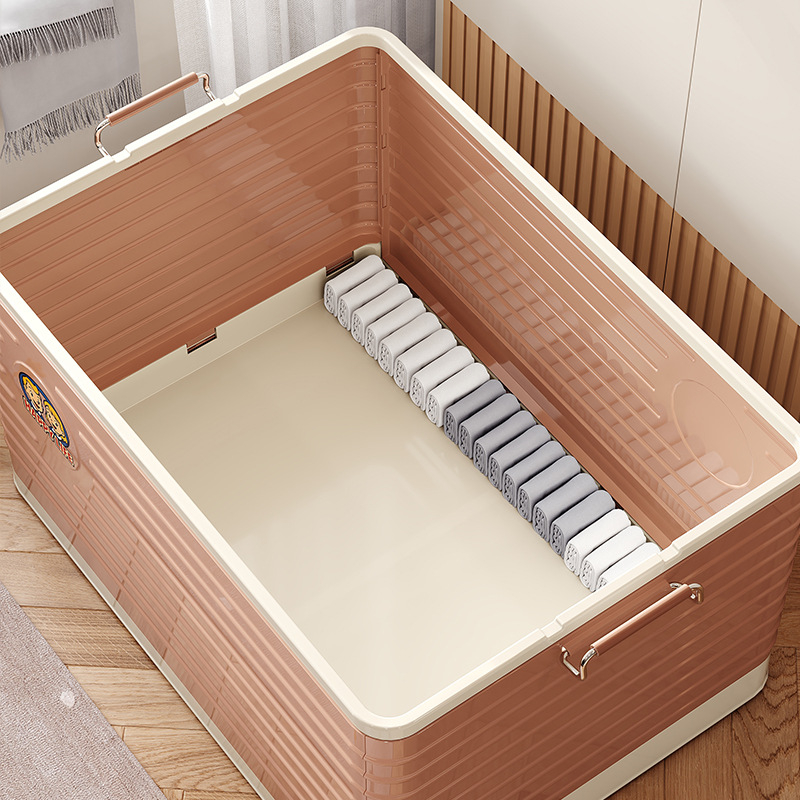 Laikymo dėžė iš PP, HIPS ir plieno; talpa 0-5 L; dangtis atsidaro; atspari vandeniui ir dulkėms; universali drabužiams, antklodėms ir žaislams