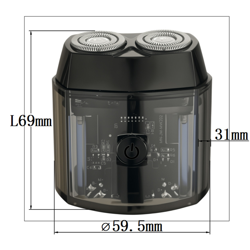 Jiiimi електрическа самобръсначка с роторна глава с две остриета; вградена батерия; живот на батерията до 60 минути; време за зареждане 1 час