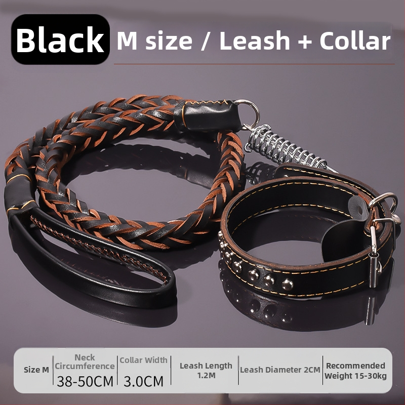 Karvės odos šunų pavadėlis vidutinio ir didelio dydžio šunims, tinkamas Auksiniam retriveriui ir Vokiečių aviganiui