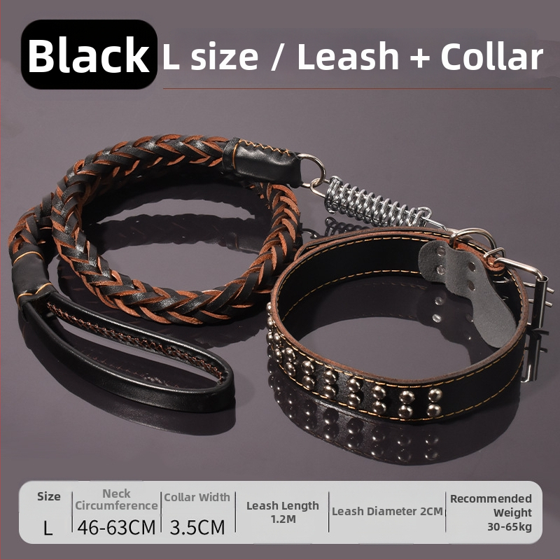 Karvės odos šunų pavadėlis vidutinio ir didelio dydžio šunims, tinkamas Auksiniam retriveriui ir Vokiečių aviganiui