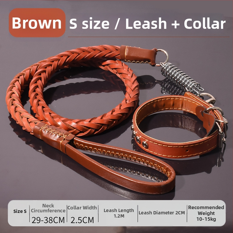 Karvės odos šunų pavadėlis vidutinio ir didelio dydžio šunims, tinkamas Auksiniam retriveriui ir Vokiečių aviganiui