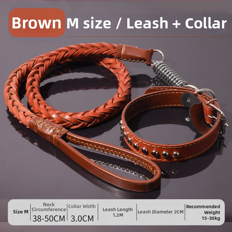 Karvės odos šunų pavadėlis vidutinio ir didelio dydžio šunims, tinkamas Auksiniam retriveriui ir Vokiečių aviganiui