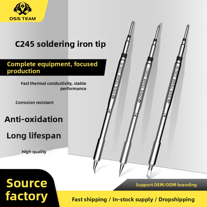 OSS TEAM C245 pastovios temperatūros litavimo stotis, universalus litavimo antgalis, integruota litavimo galvutė, tiesus ir kampinis antgalis