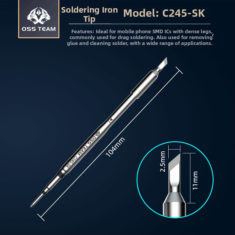 OSS TEAM C245 pastovios temperatūros litavimo stotis, universalus litavimo antgalis, integruota litavimo galvutė, tiesus ir kampinis antgalis