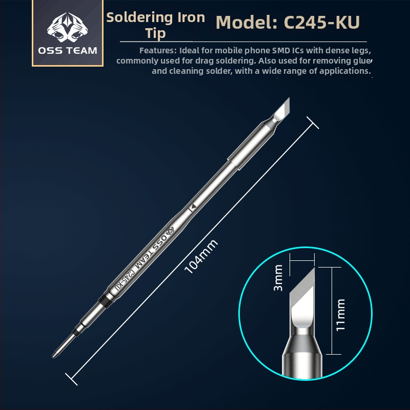 OSS TEAM C245 pastovios temperatūros litavimo stotis, universalus litavimo antgalis, integruota litavimo galvutė, tiesus ir kampinis antgalis