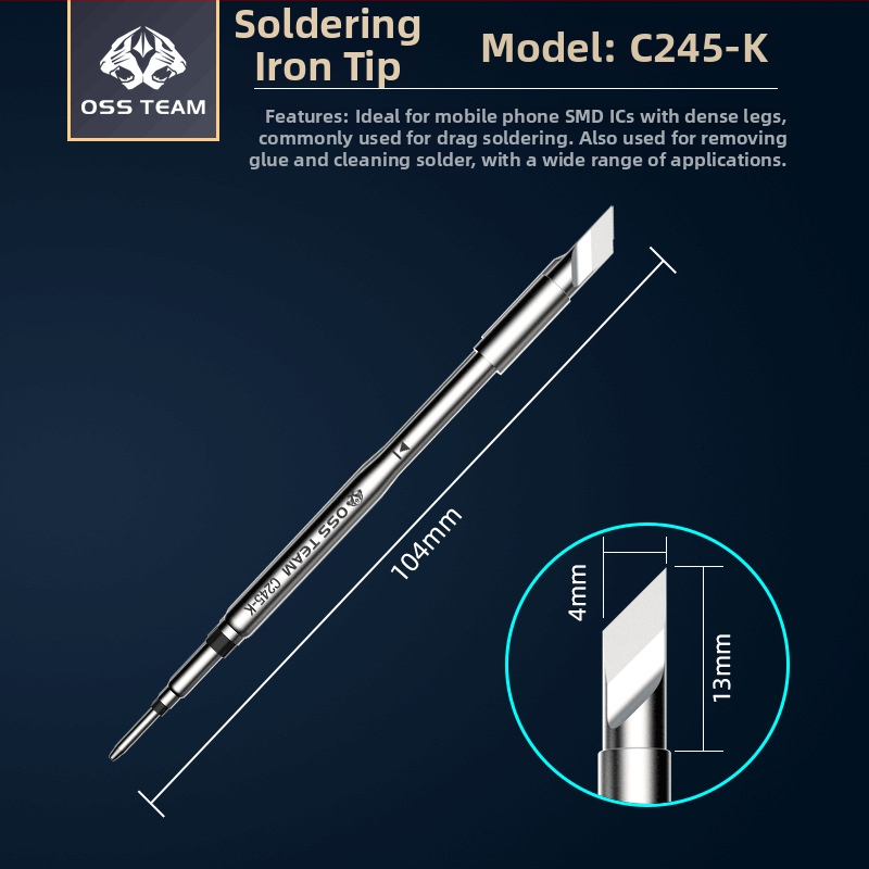 OSS TEAM C245 pastovios temperatūros litavimo stotis, universalus litavimo antgalis, integruota litavimo galvutė, tiesus ir kampinis antgalis