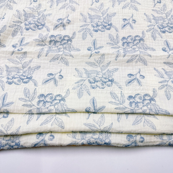 Kétszór pamut krepp pizsamaanyag virágos pozícionált nyomással, 100% pamut, pizsamákhoz, otthoni ruházathoz és babaruhákhoz, egész éves használatra