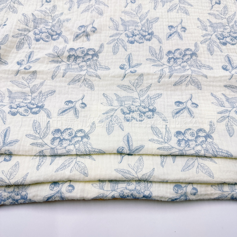 Kétszór pamut krepp pizsamaanyag virágos pozícionált nyomással, 100% pamut, pizsamákhoz, otthoni ruházathoz és babaruhákhoz, egész éves használatra