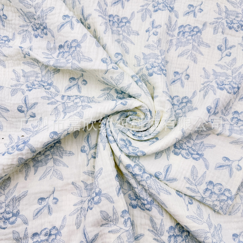 Kétszór pamut krepp pizsamaanyag virágos pozícionált nyomással, 100% pamut, pizsamákhoz, otthoni ruházathoz és babaruhákhoz, egész éves használatra