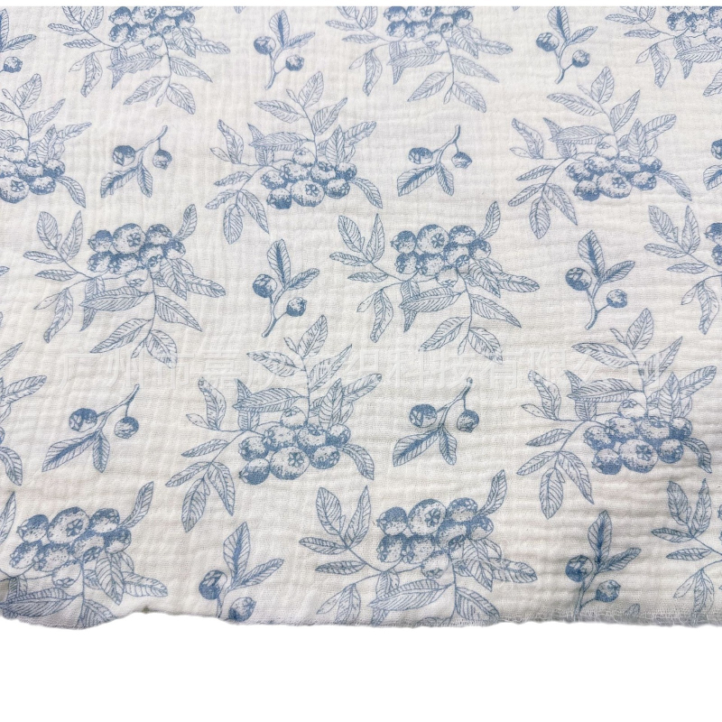 Kétszór pamut krepp pizsamaanyag virágos pozícionált nyomással, 100% pamut, pizsamákhoz, otthoni ruházathoz és babaruhákhoz, egész éves használatra