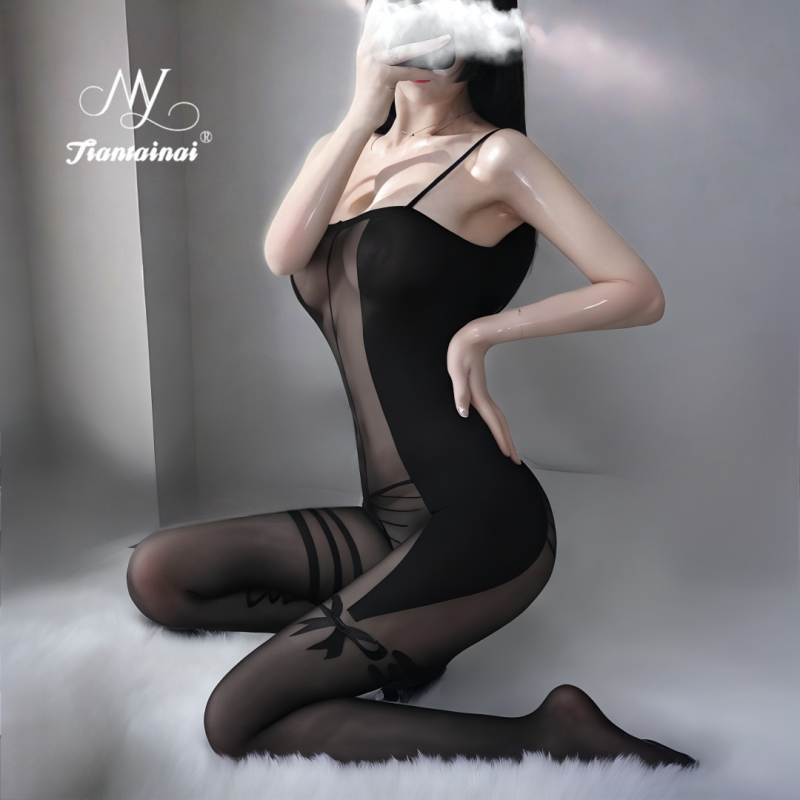 Найлонов бодистокинг бельо с прозрачна дантела, Лолита стил, 80–90% найлон, чорапи над коляното