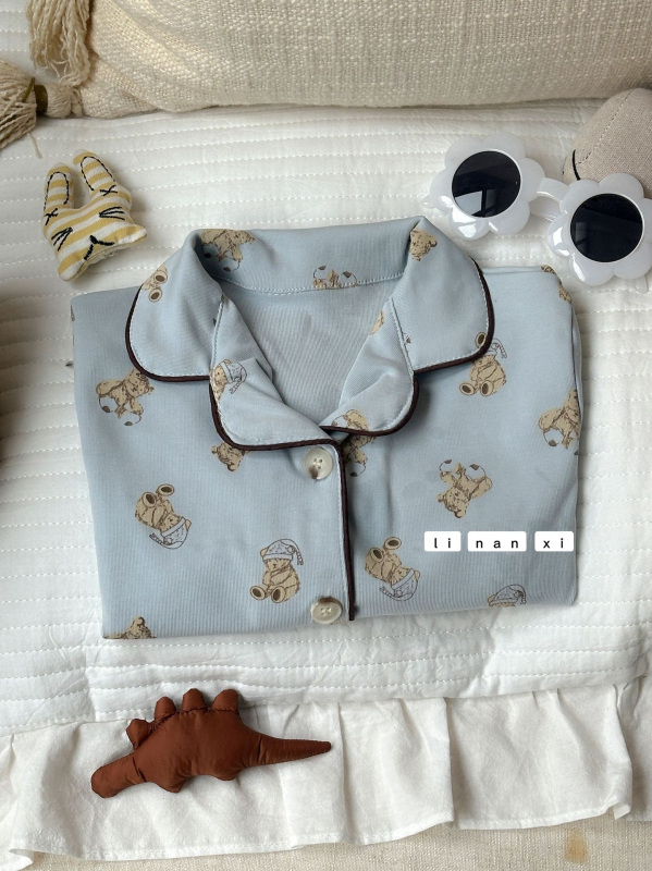 Gyerekeknek szóló uniszex otthoni ruházat készlet, koreai stílusú, felosztott dizájn, pamut 89,5%, képregényes nyomtatás, 3–8 éveseknek, 2025 ősz