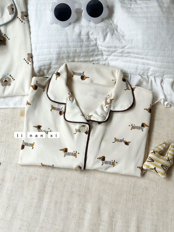 Gyerekeknek szóló uniszex otthoni ruházat készlet, koreai stílusú, felosztott dizájn, pamut 89,5%, képregényes nyomtatás, 3–8 éveseknek, 2025 ősz