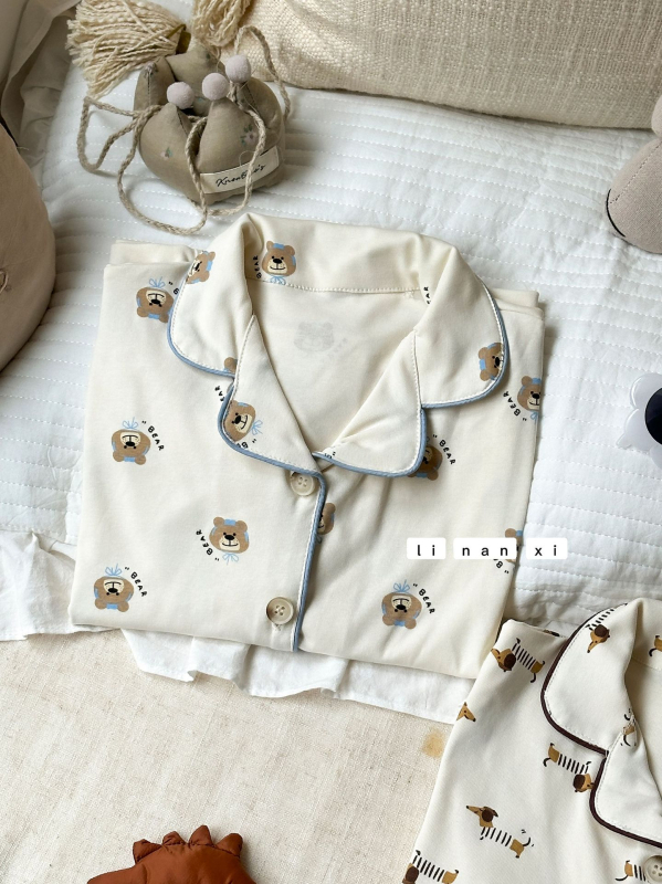 Gyerekeknek szóló uniszex otthoni ruházat készlet, koreai stílusú, felosztott dizájn, pamut 89,5%, képregényes nyomtatás, 3–8 éveseknek, 2025 ősz