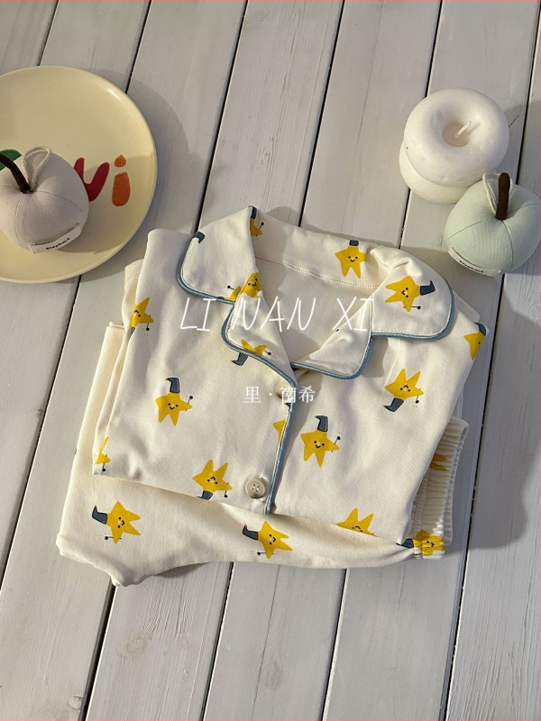 Vaikų namų drabužių komplektas, unisex, korejiečio stiliaus dalijamasis dizainas, 89,5% medvilnė, karikatūros spaudinys, tinkamas 3–8 metų amžiui, ruduo 2025