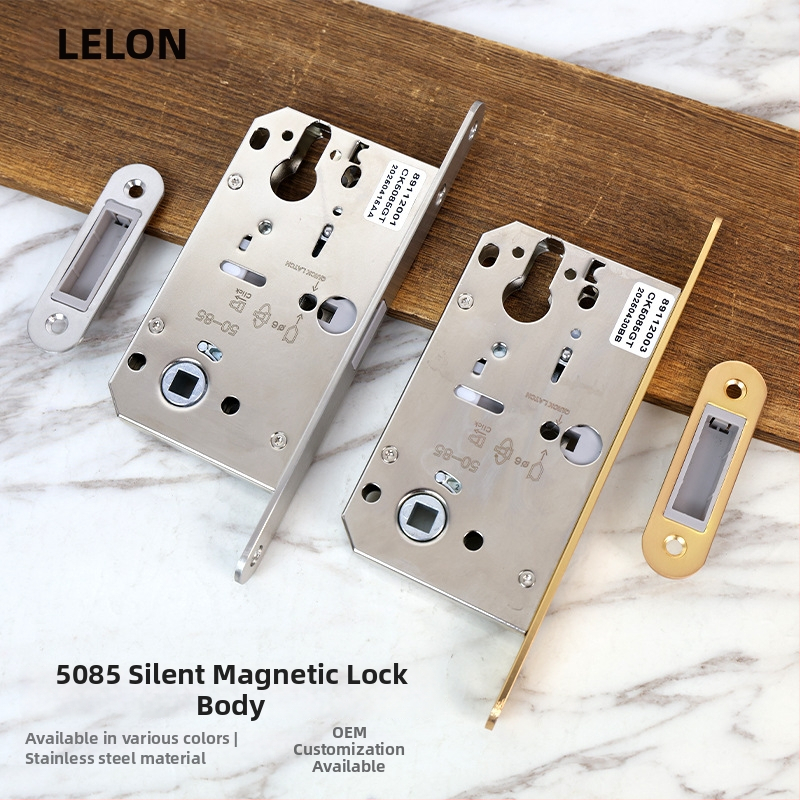 Vidinių durų mediniams durims užrakinimo korpusas, magnetinis tylus užraktas, nerūdijantis plienas, modeliai RML-39/RML-41, modernus stilius