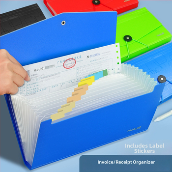 Hua Jie A5 akordeoninis bylų dėklas sąskaitoms su 13 kišenėmis, iš plastiko, be logotipo, be pritaikymo