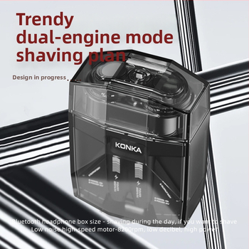 Konka priehľadný dvojhlavý rotačný elektrický holiaci strojček s vstavanou batériou, výdrž až 45 minút, nízky hluk pod 36 dB