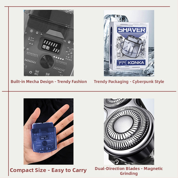 Konka priehľadný dvojhlavý rotačný elektrický holiaci strojček s vstavanou batériou, výdrž až 45 minút, nízky hluk pod 36 dB