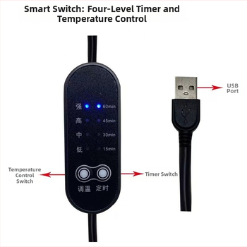 USB soojendav kaelarind akupunktuuri puuvillaga, 5V, 6.5W, temperatuurivahemik 45-65°C, maks 65°C