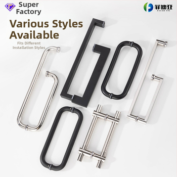 Nerūdijančio plieno vonios kambario rankena stiklo durims, įmontuojama, lankinės formos, poliruota apdaila, tinkama slankiosioms durims