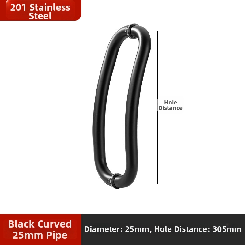 Nerūdijančio plieno vonios kambario rankena stiklo durims, įmontuojama, lankinės formos, poliruota apdaila, tinkama slankiosioms durims