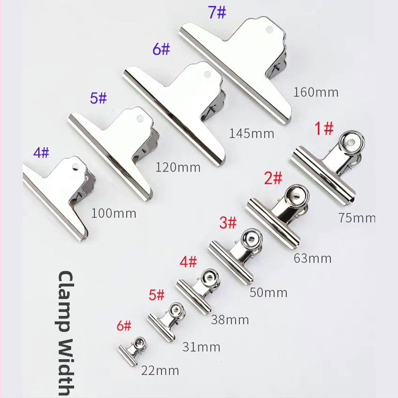 Weili veľká spona na dokumenty z nehrdzavejúcej ocele; materiál: oceľ; hmotnosti: 27 g, 40 g, 60 g, 85 g, 90 g.