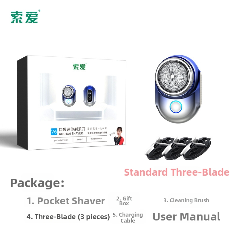 Suoai V6 vodotesná, prenosná elektrická holiaca s 1 otáčajúcou hlavou, vstavaná batéria 500–800 mAh, výdrž 60 minút a viac
