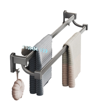 Cobbecabei Suport de prosoape din Space Aluminum – Montare pe perete, cu tijă simplă și dublă, fără găuri, suprafață oxidată