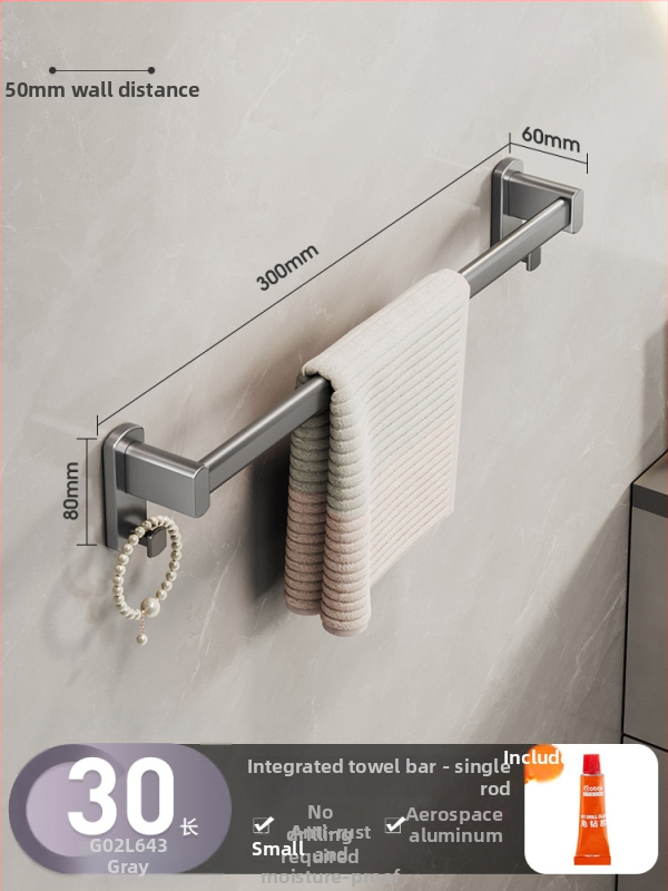 Cobbecabei Siena laikiklis rankšluosčiams iš Space Aluminum – sieninis montavimas, vienos ir dviejų strypų, be gręžimo, oksidacijos paviršius