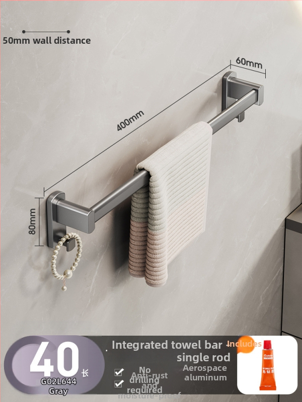 Cobbecabei Siena laikiklis rankšluosčiams iš Space Aluminum – sieninis montavimas, vienos ir dviejų strypų, be gręžimo, oksidacijos paviršius