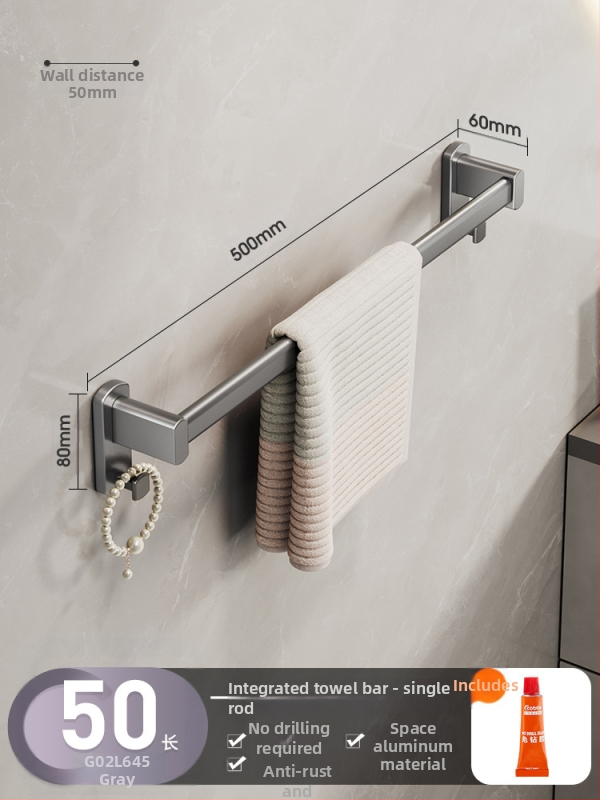 Cobbecabei Siena laikiklis rankšluosčiams iš Space Aluminum – sieninis montavimas, vienos ir dviejų strypų, be gręžimo, oksidacijos paviršius