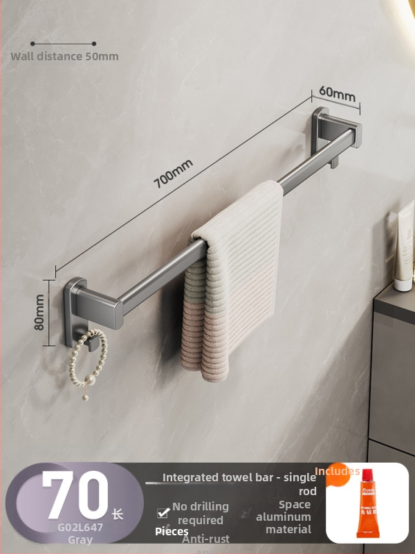 Cobbecabei Siena laikiklis rankšluosčiams iš Space Aluminum – sieninis montavimas, vienos ir dviejų strypų, be gręžimo, oksidacijos paviršius