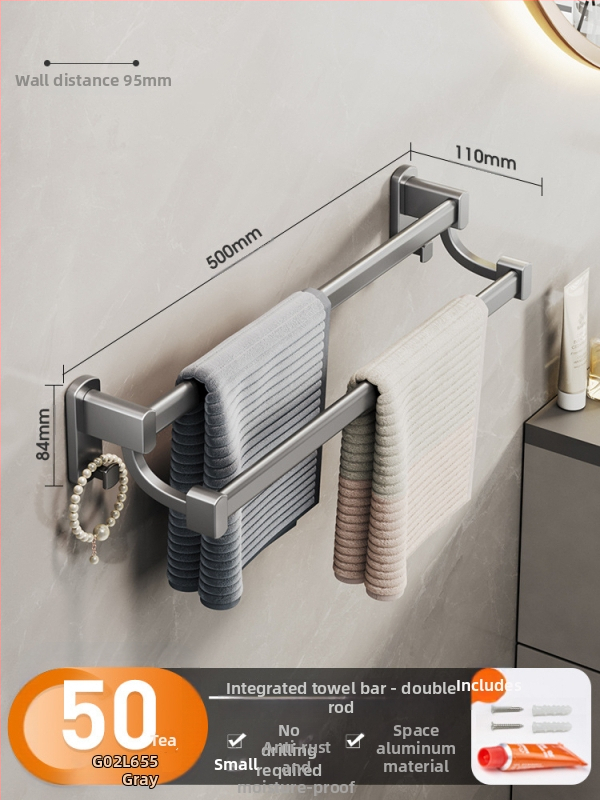 Cobbecabei Siena laikiklis rankšluosčiams iš Space Aluminum – sieninis montavimas, vienos ir dviejų strypų, be gręžimo, oksidacijos paviršius