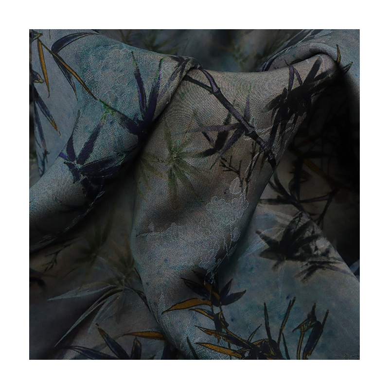 Kínai stílusú cheongsam ruha anyag – silk jacquard, fragrant cloud yarn, bambusz selyem, kétoldalas nyomtatás, növényi mintás nyomtatás