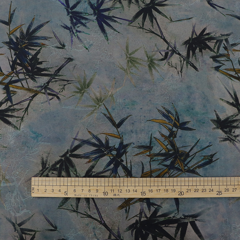 Kínai stílusú cheongsam ruha anyag – silk jacquard, fragrant cloud yarn, bambusz selyem, kétoldalas nyomtatás, növényi mintás nyomtatás