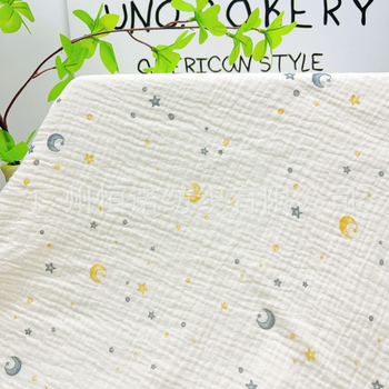 100% pamut kétszintes krepp szövet csillag-hold mintás nyomattal, babaruha és ágyneműhöz, környezetbarát nyomtatás és festés