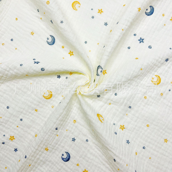 100% pamut kétszintes krepp szövet csillag-hold mintás nyomattal, babaruha és ágyneműhöz, környezetbarát nyomtatás és festés