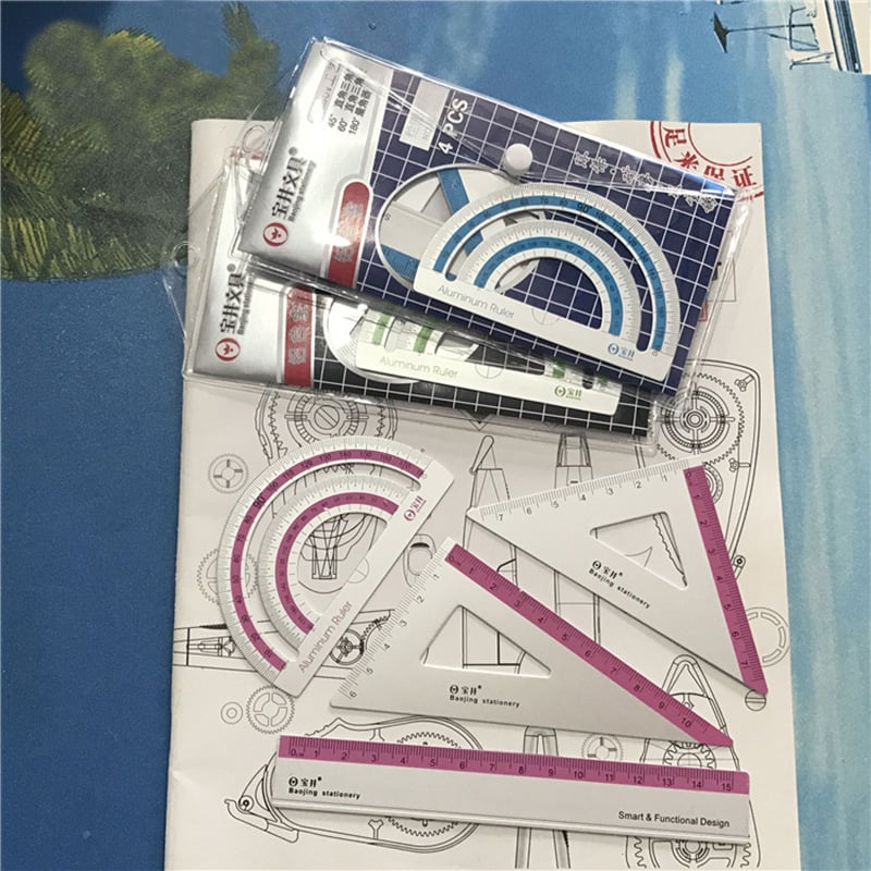 Baojing metalni set za crtanje, 4 komada: ravnalo, kutnik, kutomjer; prilagodba dostupna