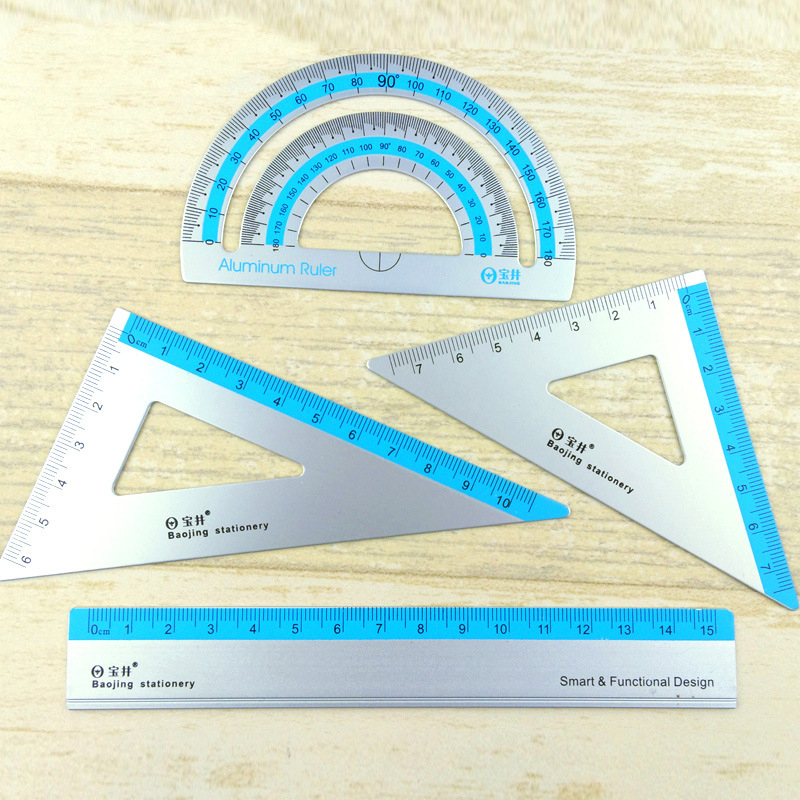 Baojing metalni set za crtanje, 4 komada: ravnalo, kutnik, kutomjer; prilagodba dostupna