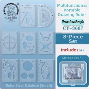 Osmeročlani set višefunkcionalnih geometrijskih ravnala za matematiku i 3D grafiku