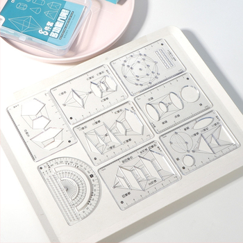 Osmeročlani set višefunkcionalnih geometrijskih ravnala za matematiku i 3D grafiku