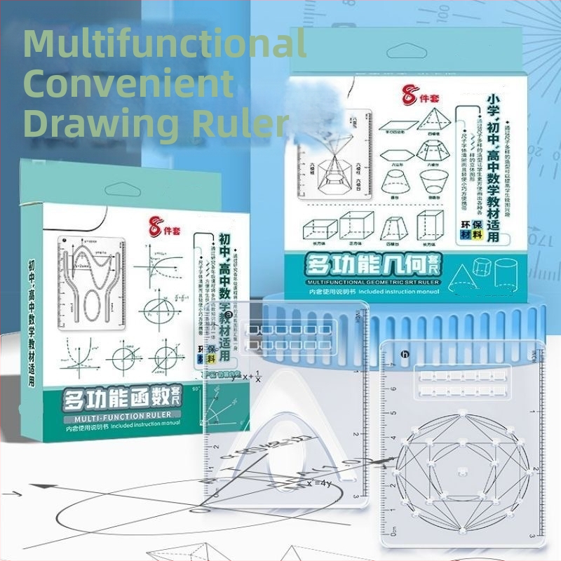 Osmeročlani set višefunkcionalnih geometrijskih ravnala za matematiku i 3D grafiku
